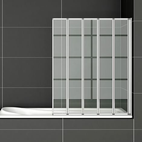 Aica Sanitaire – Pare-baignoire 120x140cm 5 volets pliants – Verre trempé 4mm – Pivotante 180° – Aluminium haute qualité – Ajustable 1180-1185mm (1/6)