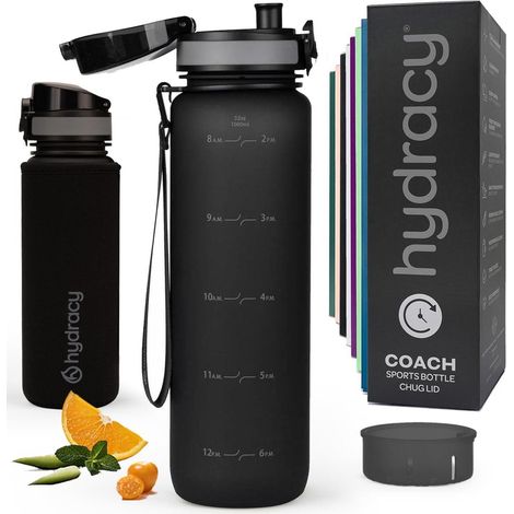 Trinkflasche mit Fruchteinsatz 1L BPA-frei mit Zeitmarkierung auslaufsicher Sportflasche Space Grey (1/5)