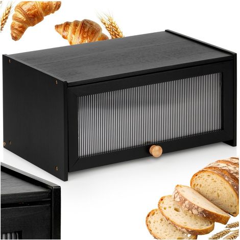 Boîte à pain en bambou noir, rangement de cuisine pour petits pains (1/5)