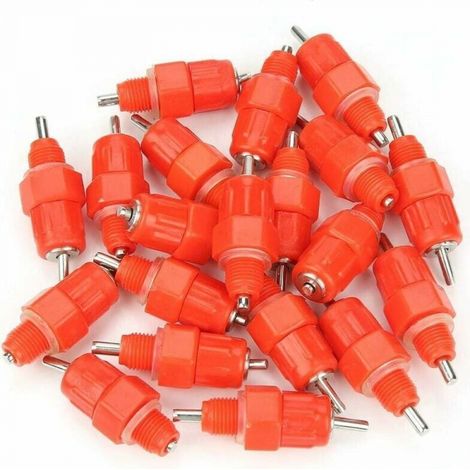 Hühnertränke-Nippel, 20 Stück, automatischer Nippel für Hühner, Geflügel, Hühner, Enten, Wasserspender, Schraubenstil, Viehfütterung, Trinkausrüstung, Rot (1/5)