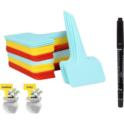 Lot de 60 Étiquette Plastique,Format T,Résistante Intempéries,Réutilisable,Jardinage Extérieur (1/5)