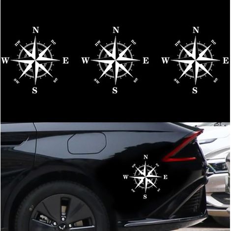 Sticker Boussole, Autocollants Boussole Pour Voiture, Vinyle Nswe Boussole Voiture, Sticker Universel Voiture Moto Camping Car Sport Aventure, Sticker Boussoles Camping Car(Blanc) (1/5)