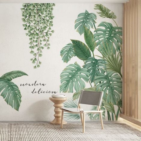 Tropical Plant Palm Leaf Stickers, Foliage Stickers, Vine Leaves Wall Sticker, Tropical Plant Wall Sticker, Suitable for Bedroom, Living Room, Office, Etc (1/5)