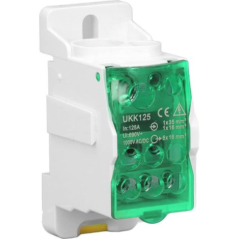 Bornier Electrique, UKK125 Bornier Rail DIN, Bloc de Jonction 690V, pour Armoires de Distribution Armoires Haute Tension (Vert) (1/5)