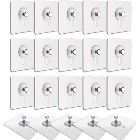 20 Pcs Accroches Tableau sans Percer, Fixation Cadre sans Percer, Accroche Cadre sans Percer Adhesif Imperméable Amovible Autocollant Anti-trace, Crochet Tableau Adhésif Transparent (1/4)