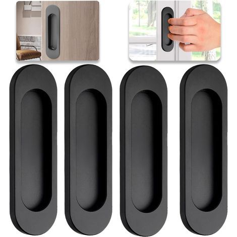 Lot de 4 Poignée de Porte Interieur Poignées Porte Coulissante Noires Ovales Auto-Aadhésives Poignée De Cuisine Sans Perçage Poignée Placard en Alliage d'aluminium Poignée Meuble Cuisine (1/5)