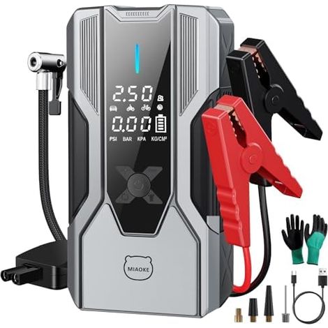 Démarreur de Secours 8000 A, Compresseur d'air 150 psi, Jeu de Buses Assorties, Pince à Fleur Smart Point, Tube Gonflable, Convient Aux Véhicules Diesel,12V Battery Charger Booster (1/5)