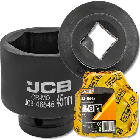 Chiave a bussola a impatto JCB da 3/4" 45 mm a 6 punte in acciaio Cr-Mo
