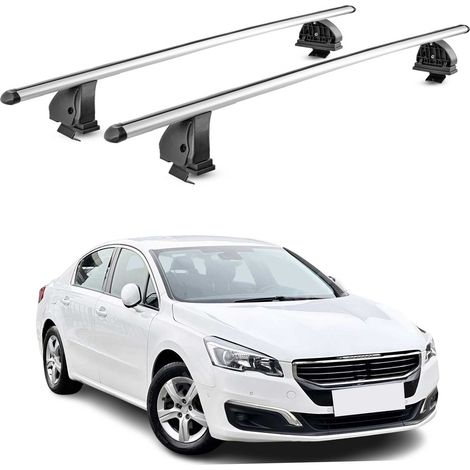 OMAC Aluminium Dachträger Querträger für Peugeot 508 I Limo 2011-2018 – TÜV / DIN 75302:2019 – Abschließbar – T-Nut – Max. 75 kg – 2 Stangen – Silber (1/5)