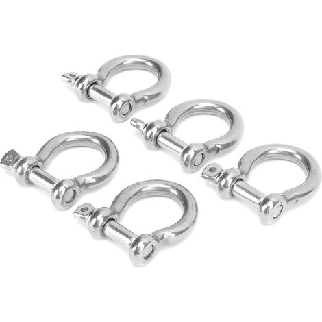Lot de 5 manilles à anneau en D en acier inoxydable résistant à la corrosion, idéales pour le camping, la randonnée et les sports de plein air (M10, charge maximale 320 kg). (1/5)