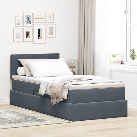 vidaXL LED-Speicherbett mit Matratze Dunkelgrau 90 x 200 cm Samt (1/5)