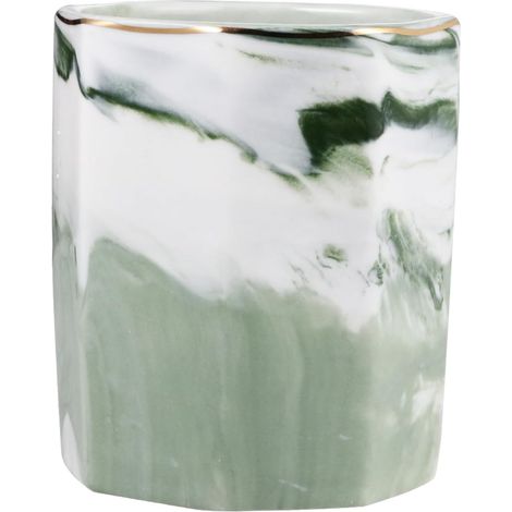 Pot à Stylos en Céramique Vert à Bord Doré, Motif Marbré (1/5)
