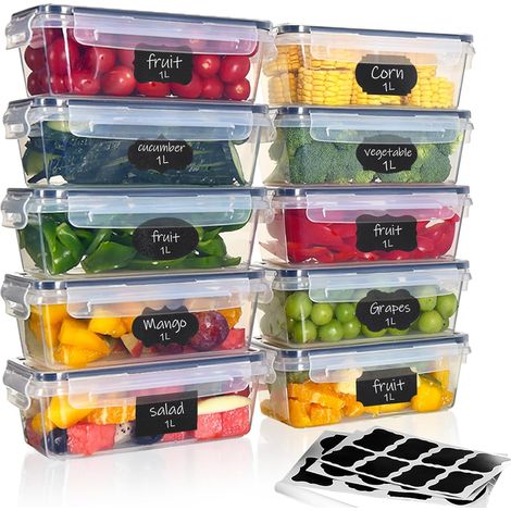 10 X 1L Boite Conservation Alimentaire, Boite Hermetique Alimentaire, Boite Rangement Cuisine Et Frigo，Récipients Hermétiques Plastiques, Sans BPA (1/5)