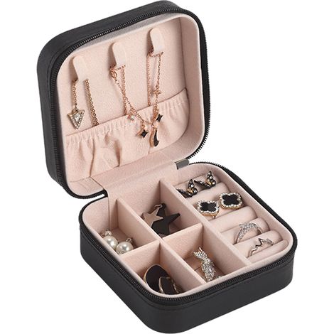 Tragbare Schmuckschatulle aus Kunstleder, 120 g, mit Reißverschluss, Reiseorganizer für Ringe und Halsketten, Geschenkbox (1/5)