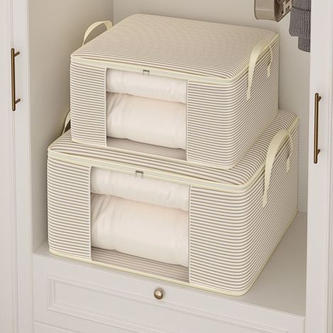 sacs de rangement couette rayés grande capacité fenêtre visible imperméables pliables sac de pour la maison 2 Gris (1/5)