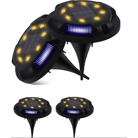 Lot de 4 lampes solaires encastrables, 12 LED blanc chaud et bleu, étanches IP65, pour jardin, allée, terrasse (1/5)