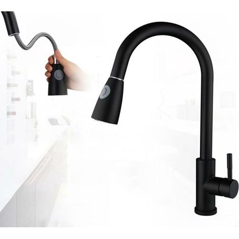 Frap mitigeur basse pression mitigeur de cuisine en acier inoxydable, mitigeur de cuisine noir mitigeur à encastrer mitigeur monocommande pivotant à 360° pour évier (1/5)