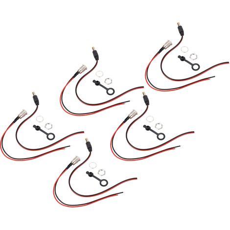 Ensemble 5 prises jack d'alimentation femelles 10A 5,5x2,1mm câble 15cm 18AWG connecteur adaptateur montage avec capuchon étanche (1/5)
