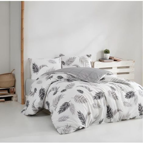 Bettwäsche - 1 Bettdeckenbezug 220 x 240 cm + 2 Kissenbezüge 60 x 60 cm - 100% verstärkter Baumwolle - Grau