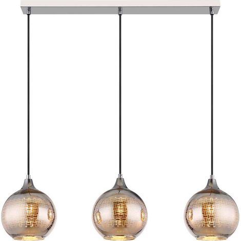 Pendelleuchte Hängelampe Esstischleuchte 3 flammig Glaskugel chrom H 129 cm (1/5)