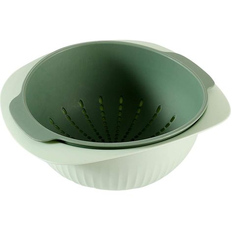 corbeille à fruits en plastique double couche, style nordique, vert foncé, pour la cuisine et le salon.