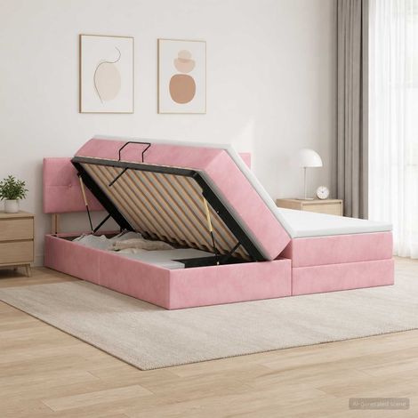vidaXL Letto con contenitore LED e materasso Rosa 200 x 200 cm Velluto (1/5)