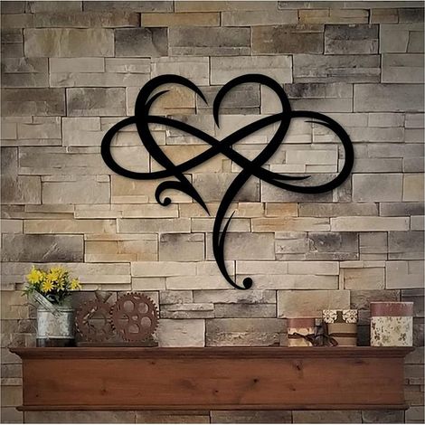 Plaque Murale Coeur Infini - Décoration Métallique en Fer Noir - Idéale pour Chambre Salon Cuisine ou Mariage - Format L 40,5 x 35,5 cm - 1 Pièce (1/5)