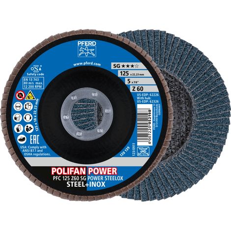 PFERD TOOLS POLIFAN POWER Fächerscheibe PFC 125x22,23 mm konisch Z60 SG STEELOX Stahl/Edelstahl (2) 2 Stk (1/5)