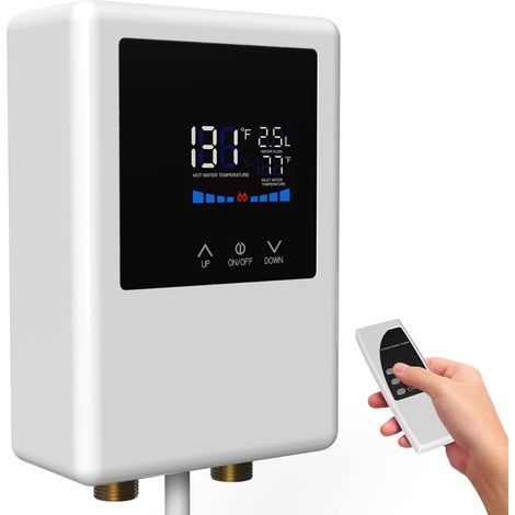 Chauffe-Eau Électrique, Chauffe-Eau Instantané 5 500 W avec Télécommande et Chauffe-Eau à Écran Tactile LCD, Prise UE (1/5)