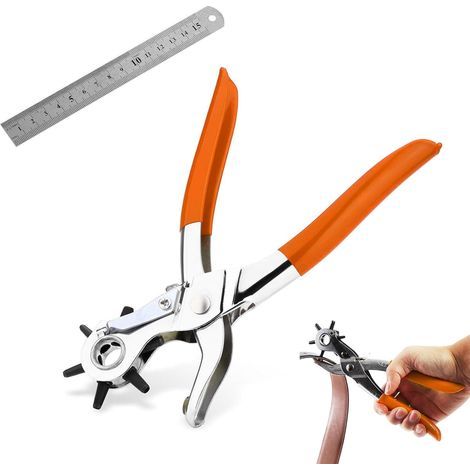 Trou Ceinture, Pince Perforatrice Cuir, Pince Trou Ceinture Cuir, Pince Perforatrice Rotative, Perforatrice Trou Ceinture, Pince a Trouer Le Cuir, avec Règle, pour cuir, bracelets de montre, sacs