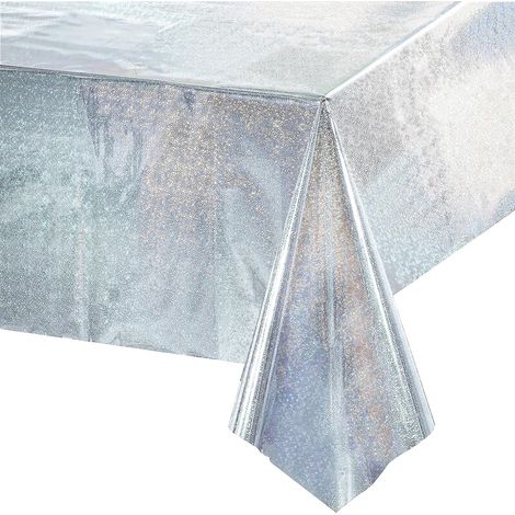 Nappe Argenté Anniversaire Pailletée Nappe Jetable Rectangulaire Foil Brillant Fête Décoration pour Disco Hollywood Anniversaire Retraite Décoration (1/5)