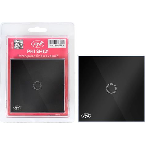Interrupteur - PNI SH121 - Verre noir - Tactile - Indicateur LED - 10 A (1/4)