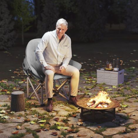 Campingstuhl Klappbar mit Seitentasche und Tragetasche, Gepolsterte Sitzfläche, Kunstleder Dunkelgrau