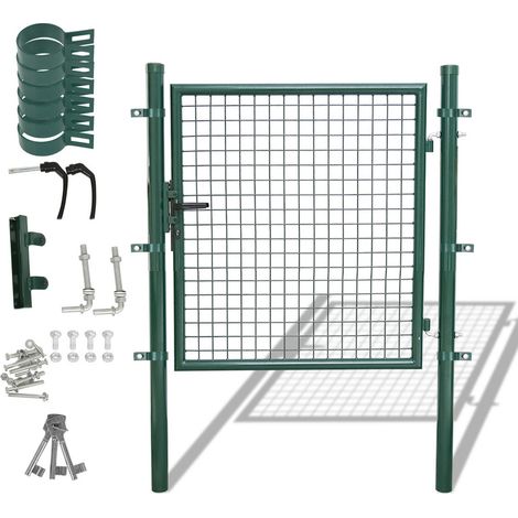 Swanew – Portillon grillagé en acier galvanisé – Serrure à cylindre – Ouverture à droite ou à gauche – Dimensions 100 x 87 cm – Couleur verte RAL 6005