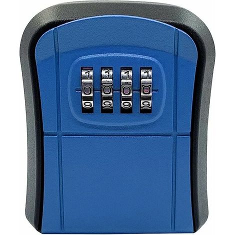 Sicherer Schlüsselkasten, Schlüsselcodekasten, Schlüsselsafe, 4-stellige abschließbare Box, an der Wand montiertes Passwortschloss, blau (1/4)