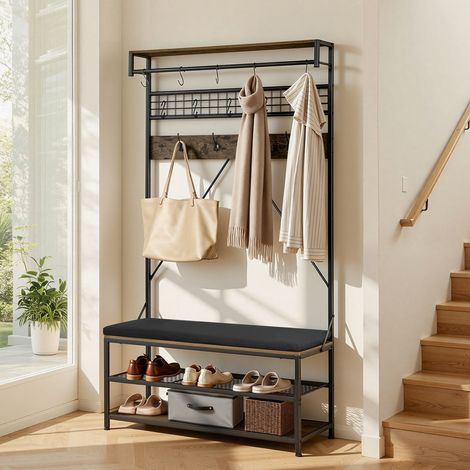 VEVOR Scaffale Appendiabiti da Ingresso Supporto Attaccapanni con Ripiano Scarpiera 1015 x 400 x 1830 mm, Armadietto Portabiti Autoportante Griglia Metallica da Ingresso Camera da Letto, Soggiorno (1/5)