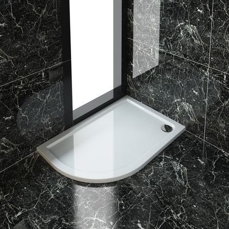 ELEGANT 1200 x 800 x 40 mm Offset Quadrant Stone Tray LEFT for Shower Enclosure Cubicle + Waste Trap