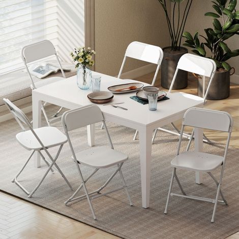Lot de 6 chaises pliantes avec trous d’évacuation, cadre en acier, assise en plastique, blanc (1/5)