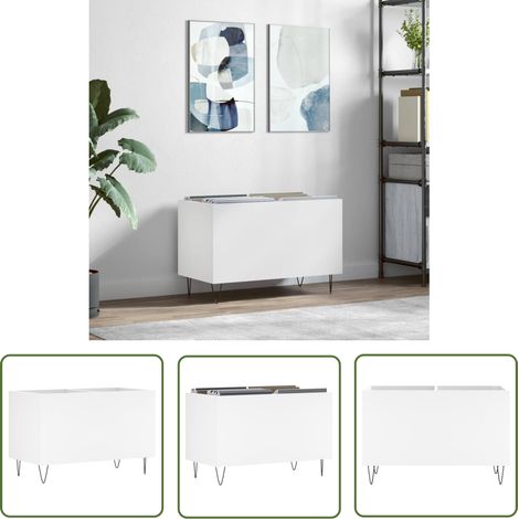 The Living Store Armoire à disques blanc 74,5x38x48 cm bois d'ingénierie - Meuble À Disques - Armoire À Vinyle - Rangement Musique - Étagère Disque - Support Tourne-disque (1/5)
