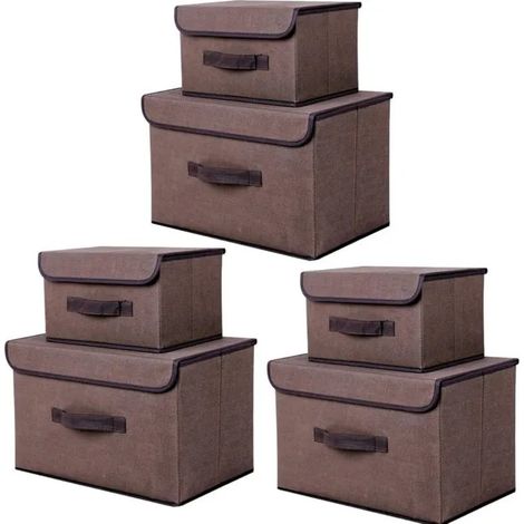 6 Boîtes de Rangement avec Couvercle, Sac Pliable en Tissu, Panier et Coffre à Jouets (Curry, 36 cm+26 cm). - Cu - Curry 36 cm+26 cm (1/5)