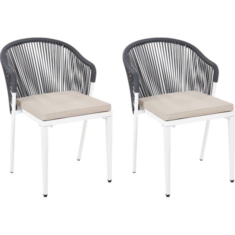 Conjunto 2 sillas de jardín modernas con cojines estructura de metal respaldo de cuerda gris Paranea (1/5)