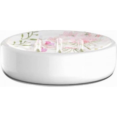 TRADE SHOP - Portasapone Saponetta Accessorio Arredo Bagno Bianco Con Fiori In Ceramica 69919 - (1/3)