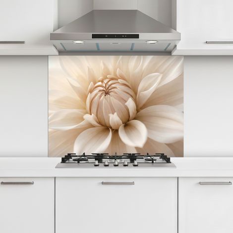 CRÉDENCE CUISINE Fleur - Dahlia - Blanc 80x60 cm