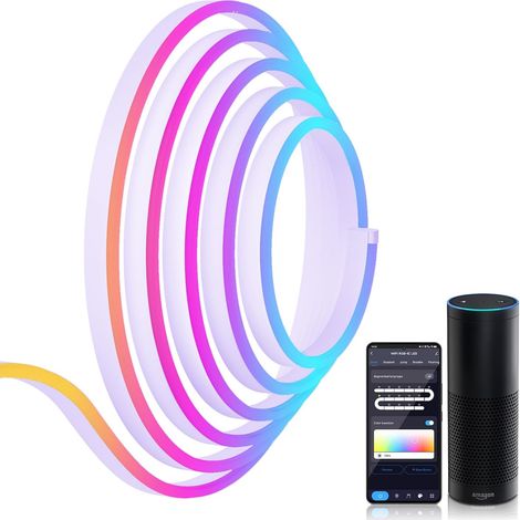 Bande LED Néon RGB IC, Bande LED Tube WiFi pour Mur, Bande Extérieure, Contrôle par Application, Synchronisation Musicale pour Décoration de Salle de Jeux (Sans télécommande) (1/5)