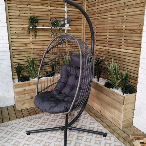 Samuel Alexander Grey Hanging Egg Chair With Stand Waterproof Cover And Cushions Steel Frame Rattan Outdoor Swing Chair Garden Seat Hammock Balcony Conservatory Furniture (1/5)