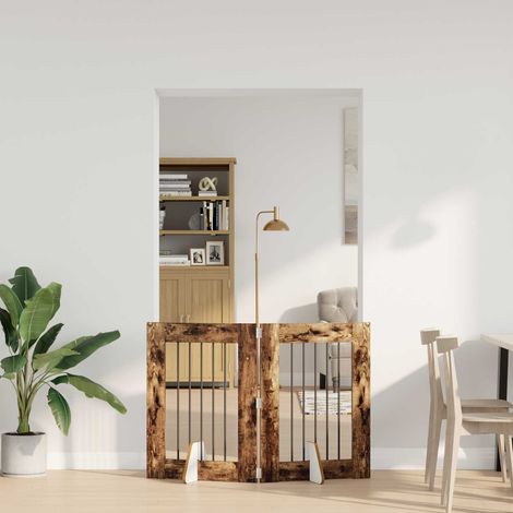 vidaXL Cancello per cani pieghevole con supporti 2 pz Rovere Fumo