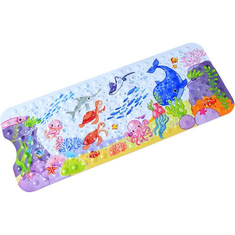 Rutschfeste Badematte 100x40cm (Blauwal), Duschmatte mit Cartoon-Meerestieren für Kinder und Babys