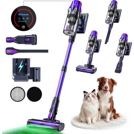 BLOSSOM - Aspirateur balai sans fil 55000 Pa - 650W - Autonomie 25-55 min - Écran LED - Brosse anti-emmêlement - Pour tous types de sols - Violet et Violet