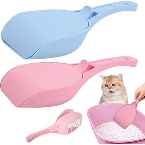 Pelle à litière chat long manche, antiadhésive, trou fin + couvercle, 2 pièces, 10,04 x 3,90 x 3,23 pouces