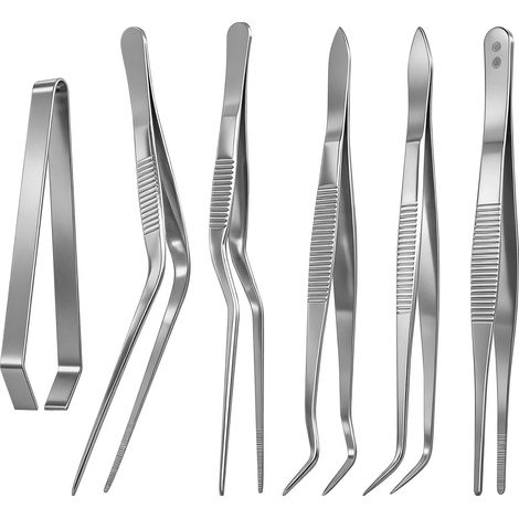 Juego de 6 pinzas de cocina de acero inoxidable, ideales para barbacoa, hornear, asar a la parrilla y otros usos culinarios. (1/5)